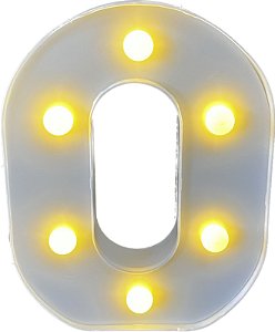 Letra Led O Plástico Branco 16Cm Luz Amarela Decorativo