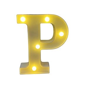 Letra Led P Plástico Branco 16Cm Luz Amarela Decorativo