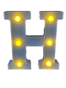 Letra Led H Plástico Branco 16Cm Luz Amarela Decorativo