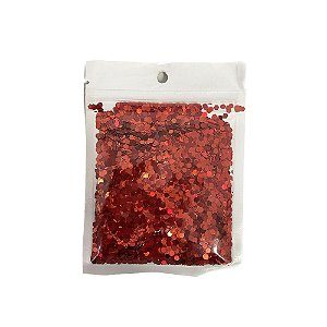 Confete Hexagonal Metálico Vermelho P/ Balões Enfeite 15G