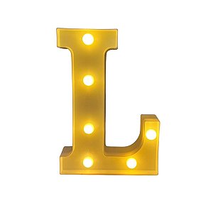 Letra Led L Plástico Branco 16Cm Luz Amarela Decorativa