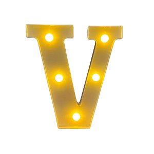 Letra Led V Plástico Branco 16Cm Luz Amarela Decorativo