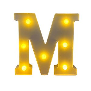Letra Led M Plástico Branco 16Cm Luz Amarela Decorativo