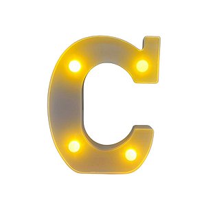 Letra Led C Plástico Branco 16Cm Luz Amarela Decorativo
