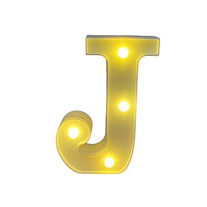 Letra Led J Plástico Branco 16Cm Luz Amarela Decorativa