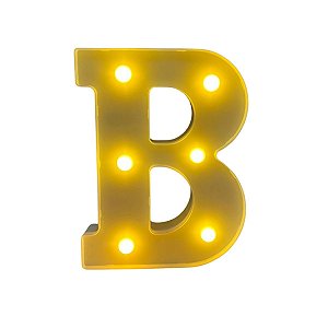 Letra Led B Plástico Branco 16Cm Luz Amarela Decorativo