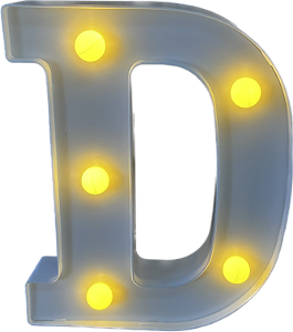 Letra Led D Plástico Branco 16Cm Luz Amarela Decorativo
