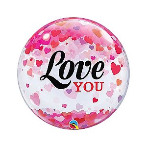 Balão Bubble Love You Corações 22" 56cm Festa Qualatex