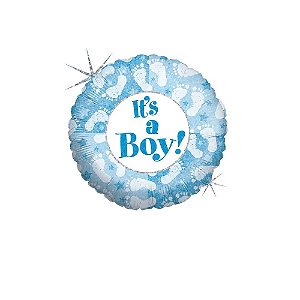 Balão Pezinho Azul Its a Boy 18" 46cm Metalizado Decoração