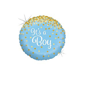 Balão Its a Boy Azul Confetes 18" 46cm Metalizado Decoração