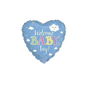 Balão Coração Welcome Baby Boy 18" 46cm Metalizado Decoração