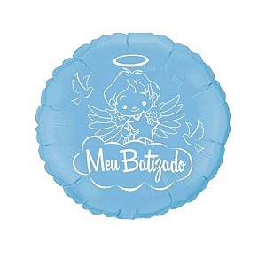 Balão Meu Batizado Azul Redondo 20" 50cm Metalizado Decoração
