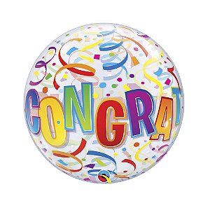 Balão Bubble Congrat Colorido 22" 56cm Festa Qualatex