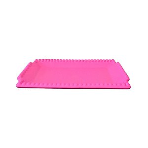 Bandeja Retangular Bolinha Cerâmica Pink Fosco Decorativa