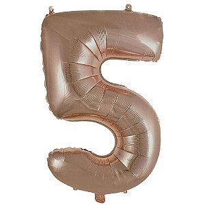 Número 5 Balão Metalizado Rose Gold 26" 65Cm Decoração É Festa