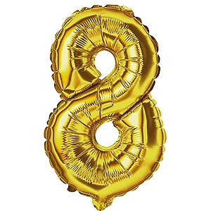 Número 8 Balão Metalizado Dourado 26" 65Cm Decoração É Festa