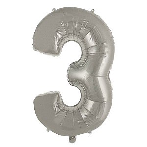 Número 3 Balão Metalizado Prata 26" 65Cm Decoração É Festa