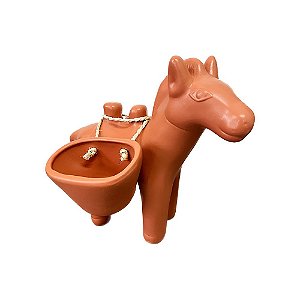 Burrinho De Cerâmica Com 2 Cestas Decorativo Terracota