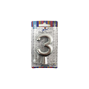 Vela Nº 3 Tubular Metalizado Prata 8Cm Decorativa Junco