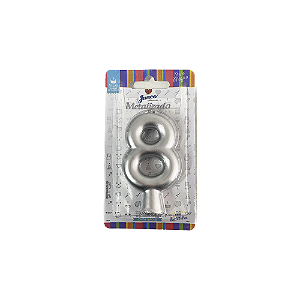 Vela Nº 8 Tubular Metalizado Prata 8Cm Decorativa Junco
