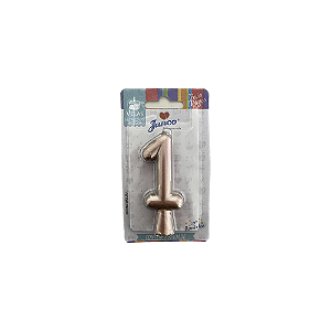 Vela Nº 1 Tubular Metalizado Rose Gold 8Cm Decorativa Junco