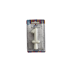 Vela Nº 1 Tubular Metalizado Branco Perolado 8Cm Junco