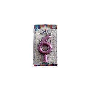 Vela Nº 6 Tubular Metalizado Rose 8Cm Junco