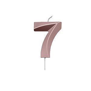 Vela Número 7 Metalizada No Palito Rose Gold Brilhante Festa