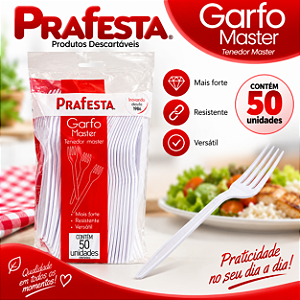 Garfo Master Descartável Plástico Branco Refeições 50un