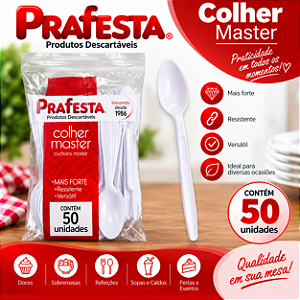 Colher Master Descartável Plástico Branco Refeições 50un