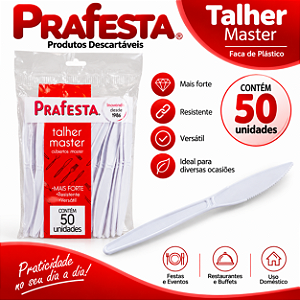 Faca Master Descartável Plástico Branco Refeições 50un