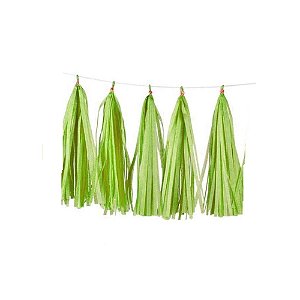 Franja De Papel Nacarado Verde Limão Enfeite Decorativo 5un