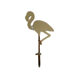 Topo de Bolo Flamingo Dourado Decoração Acrílico 17x9,5cm