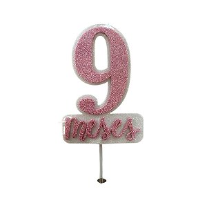 Topo Mesversário 9 Meses Rosa Menina Bolos 22CM EVA Decorativo