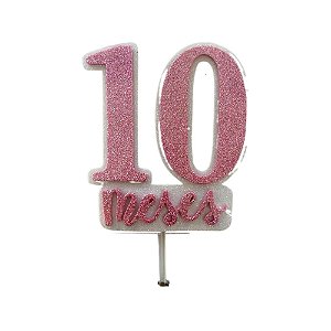 Topo Mesversário 10 Meses Rosa Menina Bolos 22CM EVA Decorativo