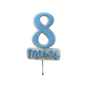 Topo Mesversário 8 Meses Azul Menino Bolos 22CM EVA Decorativo