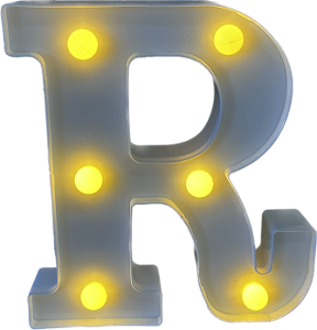 Letra Led R Plástico Branco 16Cm Luz Amarela Decorativa