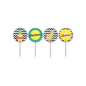Topper Plaquinha Docinhos Decoração Tropical Abacaxi 8un