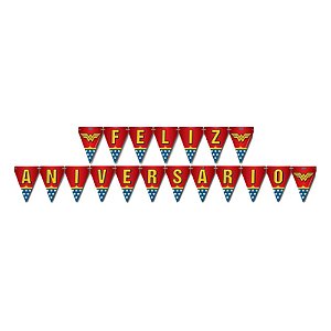 Faixa Feliz Aniversário Super Mulher Decorativa 2,40x19