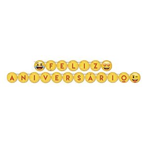 Faixa Feliz Aniversário Emoji Decorativa 2,15Mx11CM