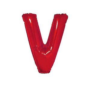 Letra V 16" 41cm Vermelha Metalizado C/Vareta Não Flutua