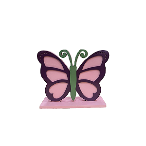 Display Pequeno Borboleta Mdf Rosa Com Roxo Decorativo