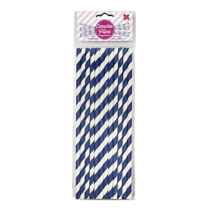 Canudo Listrado Azul Escuro De Papel Make+ 12un 20CM
