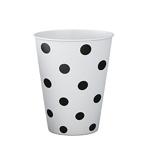 Copo De Papel Bolinhas Preto Branco Festa 270ml 8unidades