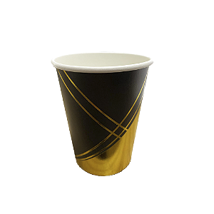 Copo De Papel 240ml Geométrico Preto Dourado Festas 8un