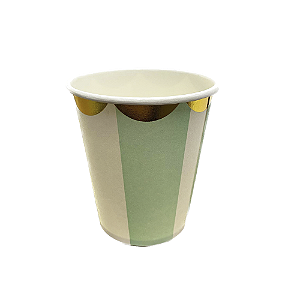 Copo De Papel 230ml Metálico Listra Verde Agua Festas 10un