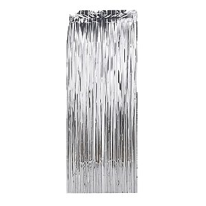 Cortina Metalizada Decorativa Enfeite Franja Prata L1MxA2M