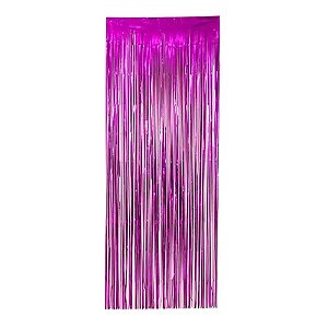 Cortina Metalizada Decorativa Enfeite Franja Pink  L1MxA2M
