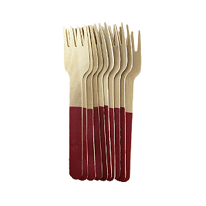Garfo De Madeira Vermelho 14CM Decorativa Festas 10un