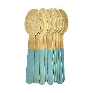 Colher De Madeira Azul Claro 14CM Decorativa Festas 10un